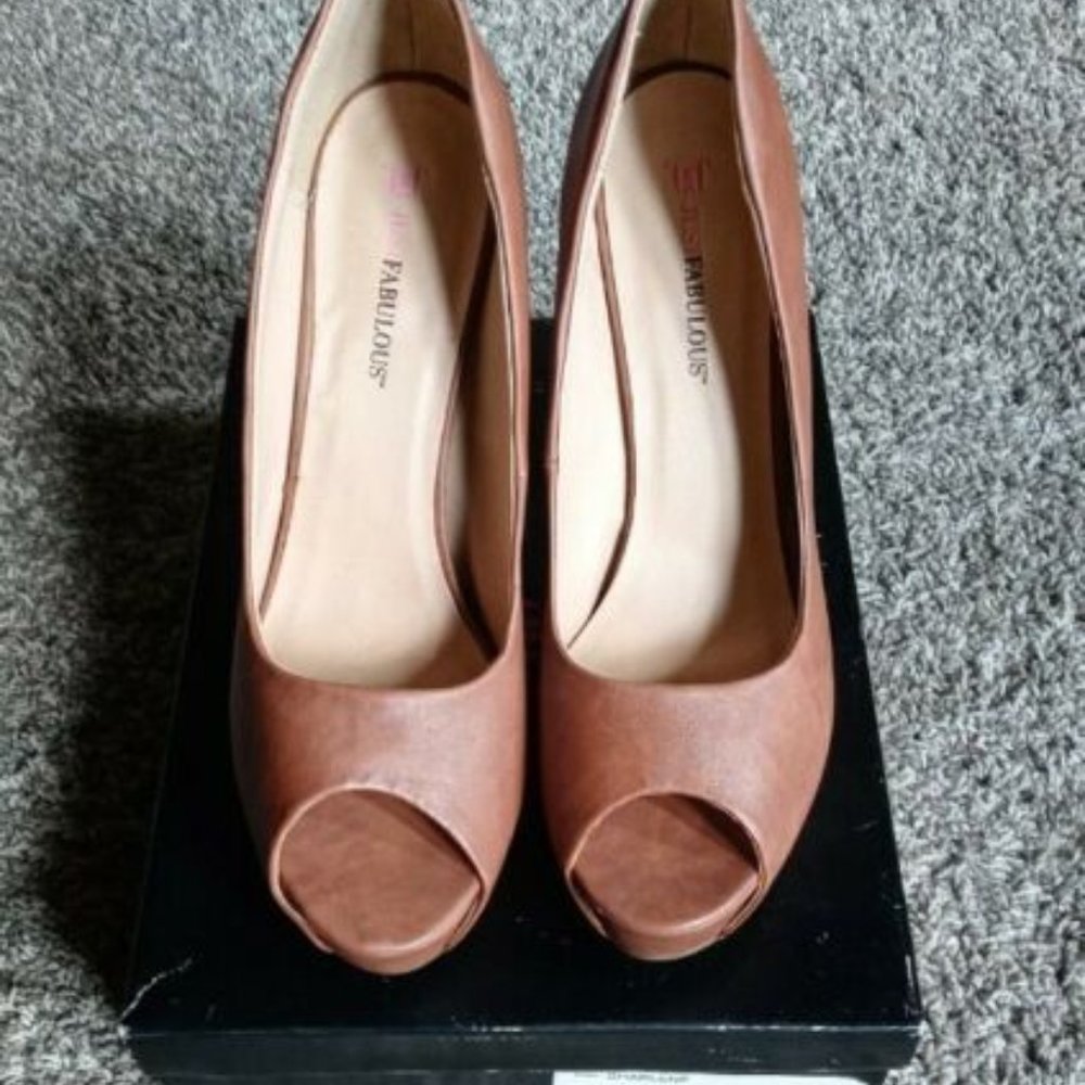 Just Fabulous, Peep Toe Cognac Shoe, Size 11